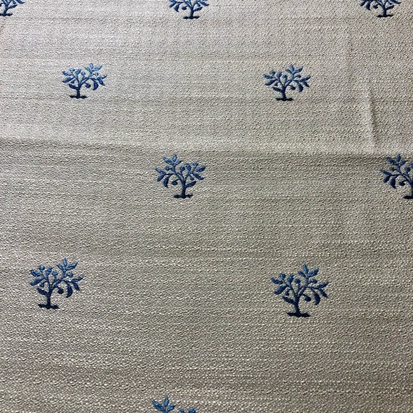 2.25 Yards Beacon Hill Brocade Embroidered Floral Indigo on Linen Fabric - Picture 1 of 2